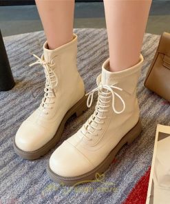 ショートブーツ | ブーツ レディース トレンド ミドル 厚底 袴ブーツ 黒 レースアップ 編み上げ カーキ オフホワイト 通勤 オフィス 通学 歩きやすい 疲れにくい