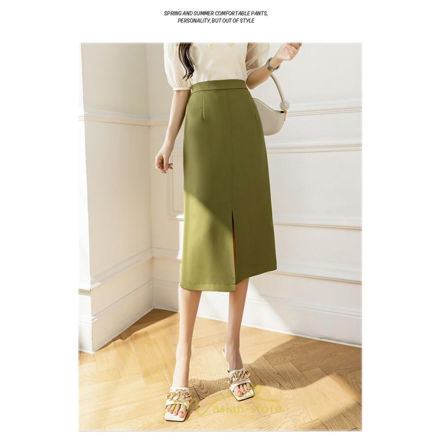 スカート | ボトムス 膝下 スリット ひざ下 Aライン ウエストゴム 楽 大人 きれいめ 20代 30代 40代 サイドチャック 通勤 上品 ビジネス オフィス