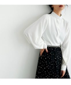 シャツ・ブラウス | 長袖ブラウス レディースシャツ トップス 無地 可愛い シフォンシャツ 春物 夏服 羽織り 前開き ボタン パフスリーブ 発表会 20代30代40代 大人 オフィス