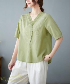 tシャツ・カットソー | Tシャツ ブラウス レディース Vネック カジュアル エレガント 半袖 30代 40代 カットソー 夏新作 おしゃれ 大きいサイズ 体型カバー コットン 麻混 ゆったり