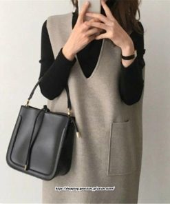 マキシ | ワンピース ジャンパースカート Vネックジャンパースカート ラシャ 着痩せ 上品 フェミニン キレイめ 通勤 おしゃれ オシャレ 40代 30代 20代 通勤 50代　