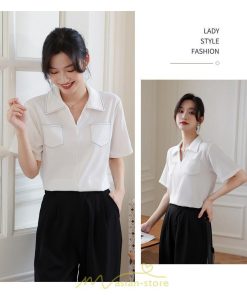 シャツ・ブラウス | シャツ ブラウス レディース 半袖 白 オフィス ビジネス 事務服 制服 リクルート おしゃれ 無地 開襟 日常 柔らかい 胸ポケット フランス風 夏コーデ お出かけ