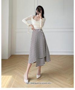 スカート | ロングきれいめ レディース ロング丈 Aライン 20代 30代 40代 50代 秋 冬 千鳥格柄 細見え 可愛い ハイウエスト お出かけ 高見え