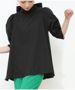 シャツ・ブラウス | ブラウス レディース 半袖 パフスリーブ ノーカラー ハイネック リボン 後ろリボン フォーマル 春夏 2way フレア 20代30代40代50代 通勤通学 蝶結び エレガント