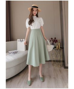 スカート | ミモレフレアAライン無地 エレガント 大きいサイズ 裾広い ハイウエスト 着痩せ 裏地付き 後ろファスナー レディース 通学通勤 体型カバー