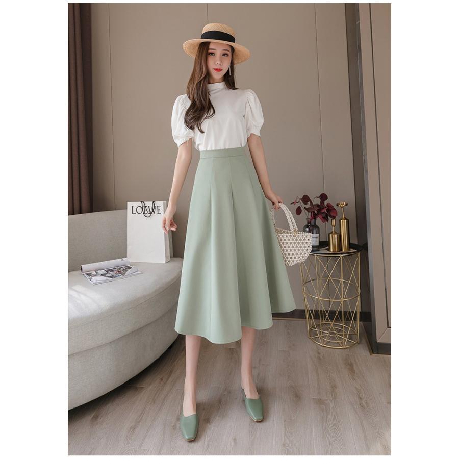 スカート | ミモレフレアAライン無地 エレガント 大きいサイズ 裾広い ハイウエスト 着痩せ 裏地付き 後ろファスナー レディース 通学通勤 体型カバー