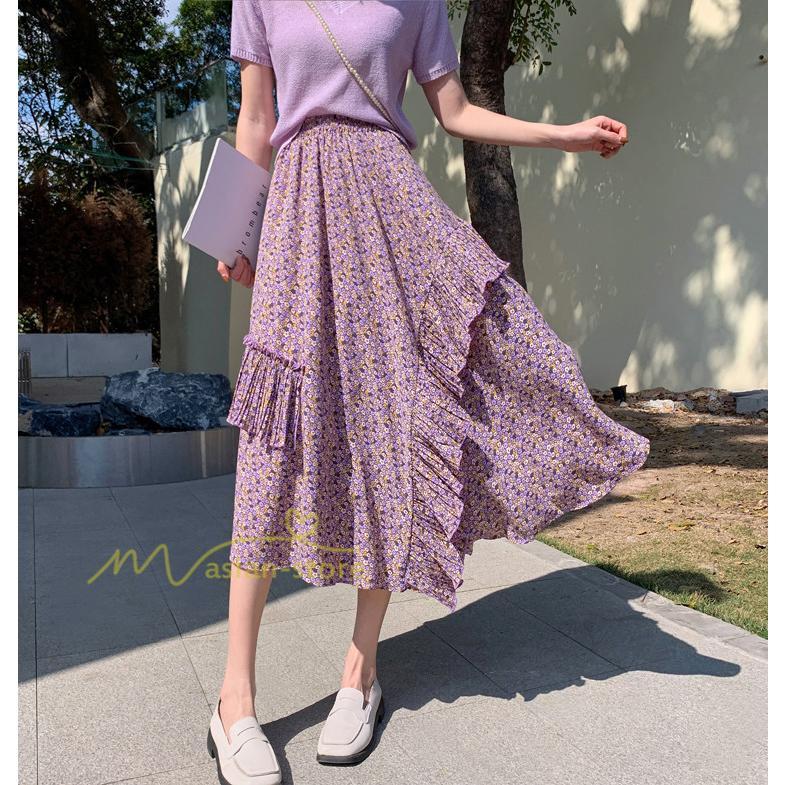 スカート | シフォンスカートマキシスカートフレアシフォンマキシ丈スカート夏 リゾートウエストゴムロングスカート結婚式 20代30代40代50代 カジュアル 不規則