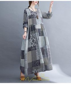 マキシ | 長袖ワンピース 秋物 レディース ロングワンピース チェック 夏 30代40代 大人 秋ワンピース 新作 ワンピース ゆったり 広い裾 Aラインワンピ 可愛い 旅行