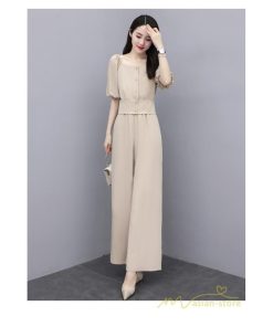 セットアップ | スーツ レディース 半袖 ブラウス パンツ 2点セット 上下 ロングパンツ ワイドパンツ ボトムス 大きいサイズ カジュアル レディース ゆったり