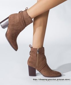 ショートブーツ | 大きいサイズ26.5cm レディース 上品 ブーツ 秋冬 春 チャンキーヒール 太ヒール ハイヒール サイドファスナー 大人 黒ブーツ ポインテッドトゥ