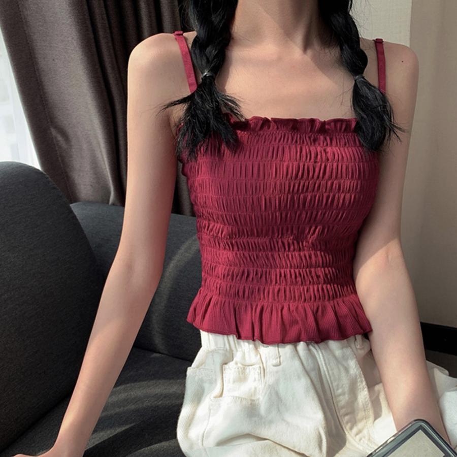 キャミソール | インナー ベアトップ レディース ストラップ付き チューブトップ トップス 韓国ファッション ストレッチ ギャザー飾り フリル