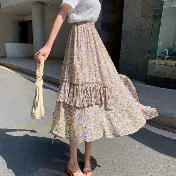 スカート | シフォンスカートマキシスカートフレアシフォンマキシ丈スカート夏 リゾートウエストゴムロングスカート結婚式 20代30代40代50代 カジュアル 不規則