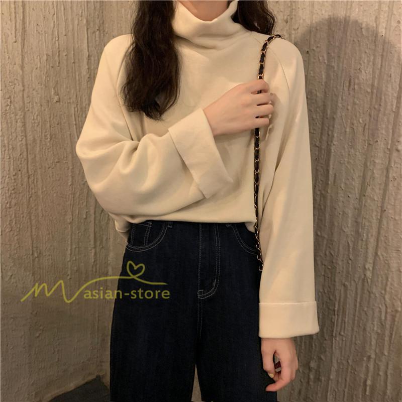 パーカー | トレーナー レディース 厚手 秋冬 コーデ 無地 ハイネック トルネック 長袖 着回し 裏起毛 暖かい 可愛い フリーサイズ ゆったり 7色 プルオーバー カジュアル