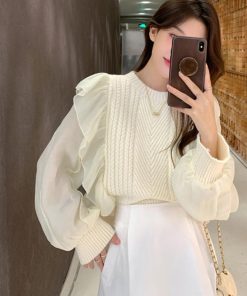 ニット・セーター | フリルニットトップス レディース 韓国風