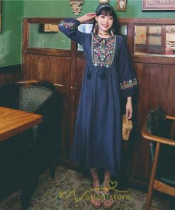 マキシ | ワンピース 長袖 夏 秋 レディース 綿麻 きれいめ ロング リゾート  体型カバー イベント デート デート服 ジャーニー 女子会 旅行 外出 楽ちん エスニック風