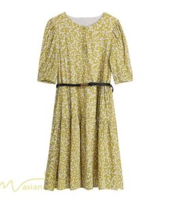 ミディアム | Aラインワンピース 膝丈 花柄 ワンピース ミディアムワンピース 5分袖 韓国風 エレガント カジュアルワンピース サマーワンピース 通勤通学 上品 おしゃれ 上品