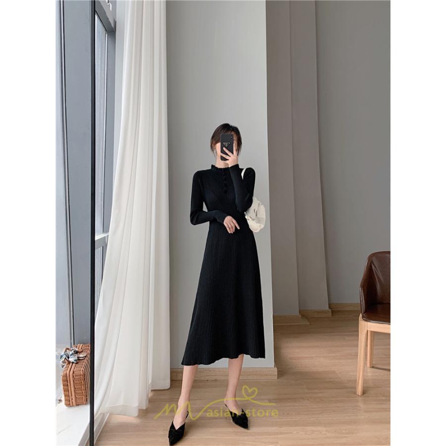 ニットワンピース | レディース 冬 きれいめ ロング おしゃれ 秋冬 長袖 送料無料 可愛い 着痩せ Aライン 20代30代40代50代 韓国風 ハイネック