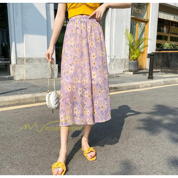 スカート | レディース シフォン フレア マキシ ロングウエストゴム マキシ花柄 ゆったり 20代30代40代50代 通勤通学 普通着 お出かけ お呼ばれ