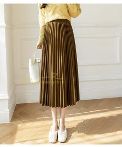スカート | プリーツロングミモレ丈 Aラインウエストゴム ハイウエスト 秋冬 無地 ゆったり 大人 通学通勤 プリーツ エレガント