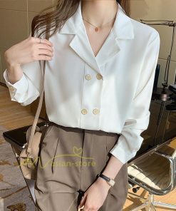 シャツ・ブラウス | ブラウス レディース 長袖ブラウス 春秋 オフィスブラウス 白vネック オシャレブラウス シフォントップス 韓国風 大人 上品 通勤OL ゆったりシャツ 50代 40代
