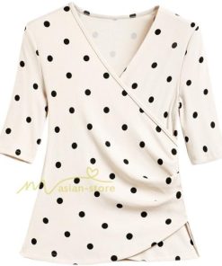 ｔシャツ・カットソー | トップス レディース 春夏 カットソー Tシャツ ドット 無地 Vネック カシュクール インナー 20代30代40代50代 カジュアル 母の日 着痩せ お出かけ エレガント