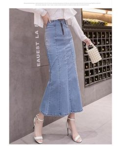 スカート | デニムマーメイド ロング上品 スタイリッシュ ボトムス オシャレ 細身 タイトハイウエスト 夏コーデ 春秋コーデ ハイストレッチ