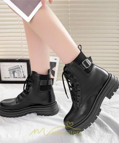 ショートブーツ | ブーツ レディース 軽量 歩きやすい おすすめ おしゃれ 編み上げ 太めヒール レザー風 走れる 痛くない 冬 秋 22.5cm-25cm 春 トレンド