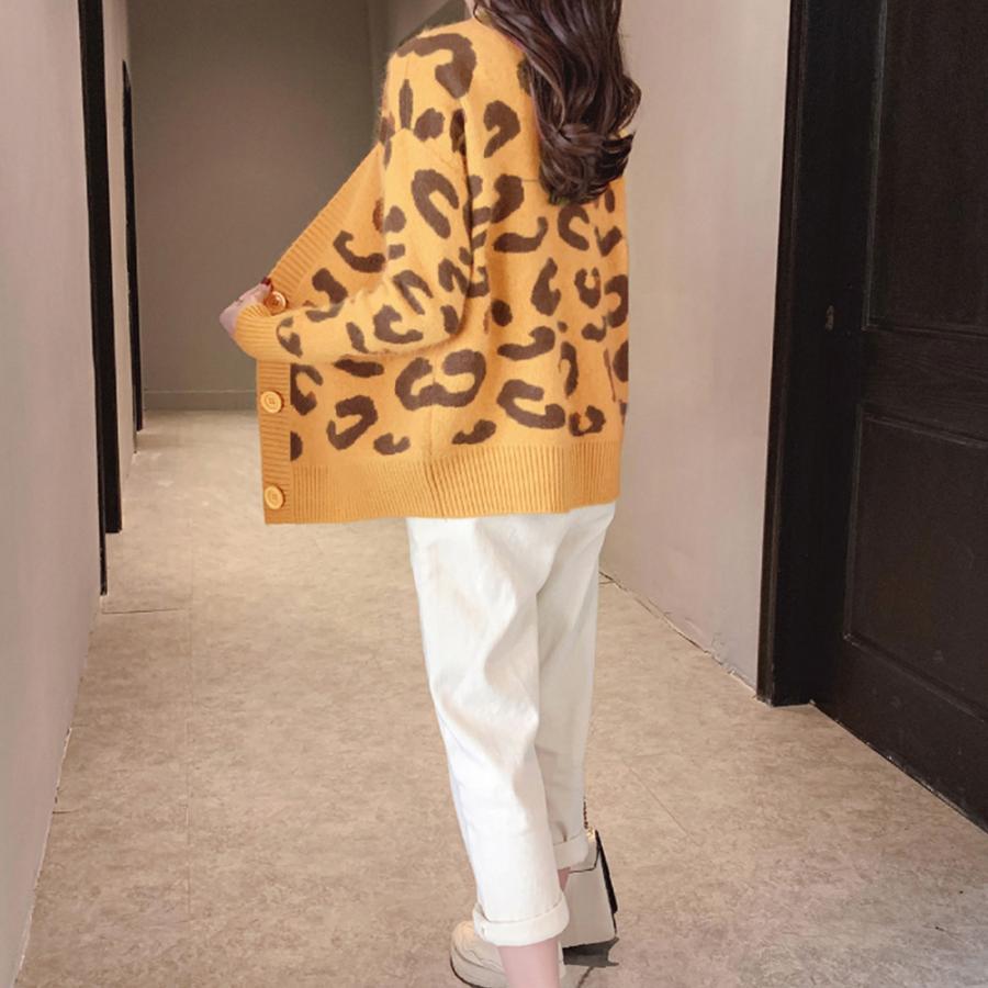 カーディガン | 長袖 レオパード柄 ゆったり ニットレディース カジュアル 羽織り おしゃれ ニットトップス ヒョウ柄 きれいめ
