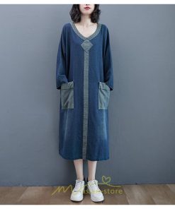 デニムワンピース | ワンピース 長袖 シャツワンピース デニムシャツ 無地 Aラインワンピ スリム 可愛い スリット ロングワンピ ワンピ ポケット 20代30代40代