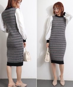 ワンピース | ニット袖異素材 パフスリーブ