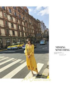 マキシ | ロングワンピース ロング丈 刺繍 ワンピ 民族風 エスニック風 長袖 ゆったり 体型カバー シンプル ナチュラル 花柄 旅行 着痩せ 綿麻 お出かけ　 リゾート