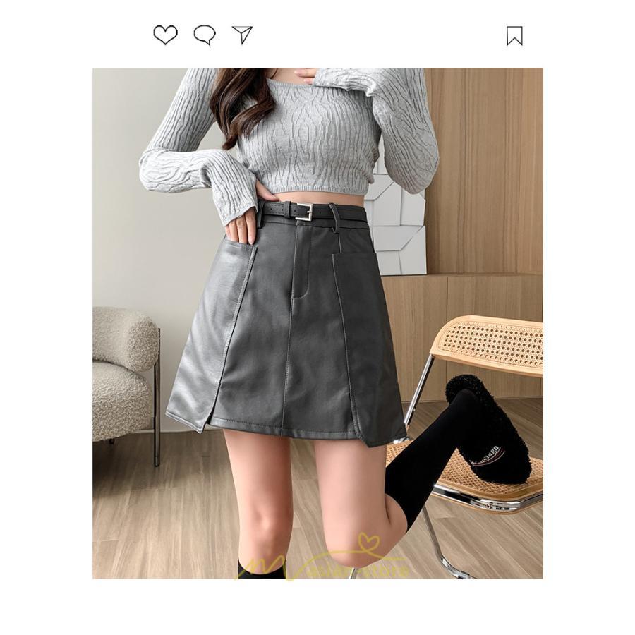 スカート | ミニ秋冬 レザー 無地 レディース 40代 Aライン 30代 20代 50代 着痩せ 通勤 オシャレ カジュアル オフィス OL 着痩せ ベルト付き
