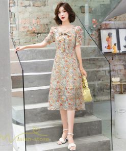 ミディアム | ワンピース Aライン レディース サマーワンピース 花柄 フレア 上品 シフォン 薄手 夏 新作 カジュアル 大人 着痩せ 裾口スリット 上品 おでかえk きれいめ