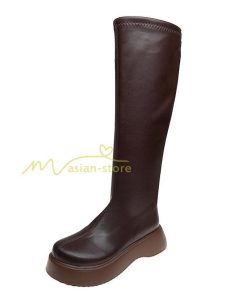 ロングブーツ | レディース ブーツ 秋冬 シューズ 靴 太ヒール チャンキーヒール 合皮ブーツ PUブーツ ロング靴 コスプレ くつ 後ろファスナー COS 大人