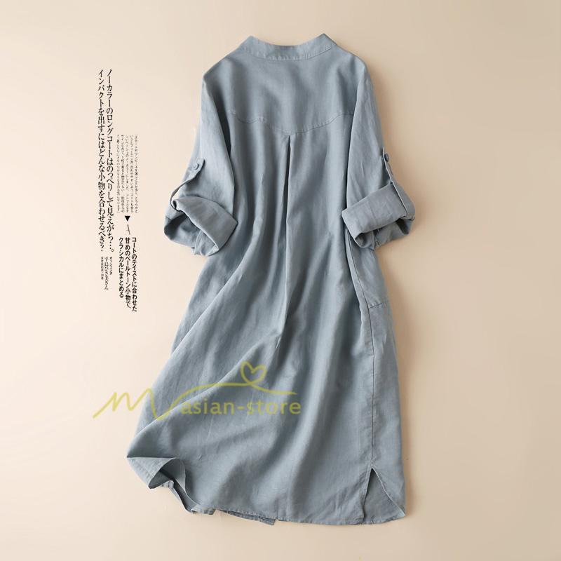 ミディアム | シャツワンピ 2WAY カーディガン 長袖 ロング 無地 体型カバー ワンピース アウター レディース ロングシャツ チュニック トップス 綿麻混ワンピース 冷房対策