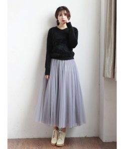 スカート | ロングチュールハイウエストフレアレディース 無地 きれいめ ウエストゴム 通勤通学 可愛い S M L 上品 着痩せ