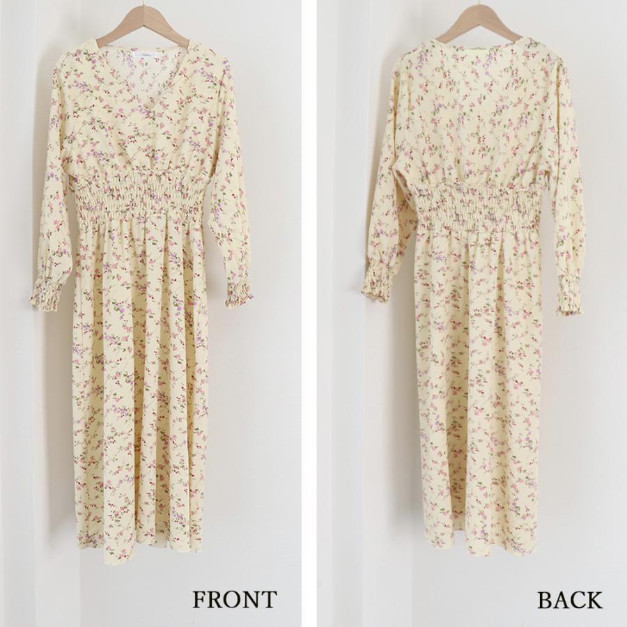 ワンピース | ウエストシャーリング花柄ロングワンピース