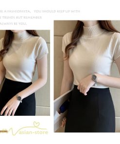 送料無料SALE | サマーニット レディース 半袖 トップス ストレッチ 無地 スリム ニット 可愛い セクシー 柔らか 大人 オフィス 洗えるニット 黒 夏服 夏物 女っぽい 白 OL