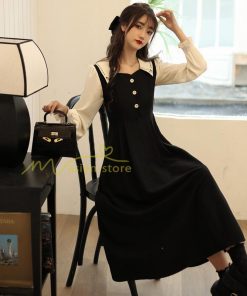 マキシ | ドッキングワンピース 秋 レディース 長袖ワンピ 切替 フェイク レイヤード風 重ね着風 Aラインワンピース 着痩せ ワンピース 可愛い 大人 二次会 30代40代