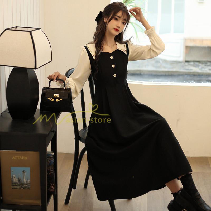 マキシ | ドッキングワンピース 秋 レディース 長袖ワンピ 切替 フェイク レイヤード風 重ね着風 Aラインワンピース 着痩せ ワンピース 可愛い 大人 二次会 30代40代