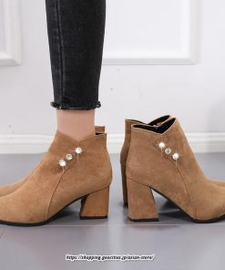ブーツ | ショートブーティ レディース スエード調 太めヒール 靴 人工水晶 キラキラ オシャレ お出かけ デート キレイめ 通勤 20代30代40代50代