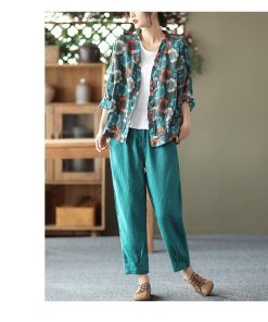 カーディガン | 麻混 レディース 花柄 初秋 リネン カジュアル Vネック 長袖 羽織 きれいめ 春 夏 秋 薄手 おしゃれ 40代50代 ゆったり 20代30代 大きいサイズ