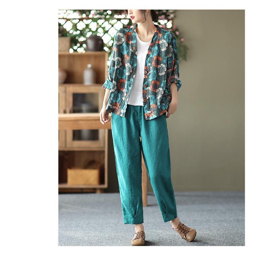 カーディガン | 麻混 レディース 花柄 初秋 リネン カジュアル Vネック 長袖 羽織 きれいめ 春 夏 秋 薄手 おしゃれ 40代50代 ゆったり 20代30代 大きいサイズ