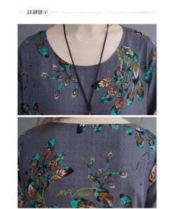 マキシ | ワンピース レディース 長袖 ロング カジュアル 花柄プリント 大きいサイズ  ぽっちゃり 着痩せ 上品 新作 丸首 秋 Aライン 夏 20代30代40代50代 レトロ風