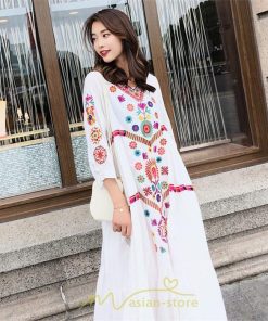 マキシ | ワンピ ワンピース ロング丈 七分袖 レディース 大人 おしゃれ きれいめ お出かけ 大人可愛い 白 青 赤 春夏秋 旅行 20代30代40代 民族風 オレンジ 海