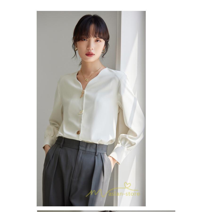 シャツ・ブラウス | ブラウス レディース シャツ トップス Vネック 長袖シャツ 無地 オフィス カジュアル おしゃれ 通勤 お仕事 フォーマル 上品 20代30代40代50代 可愛い
