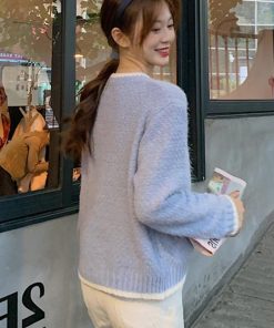 ニット・セーター | アウター Uネック パールボタン付き レディース 無地 ニットカーディガン 長袖 ショートニット ニットトップス