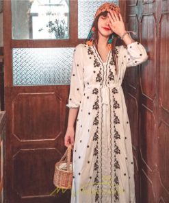 マキシ | ワンピース 七分袖 春夏秋 ロング丈 コットン 大人可愛い  ゆったり 柔らかい シンプル カジュアル ナチュラル 旅行 Aライン エスニック 着痩せ 刺繍 リゾート