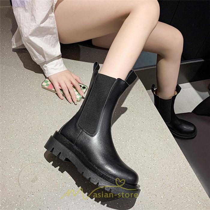 ミドルブーツ | ブーツ レディース グランドトゥ サイドゴア 裏起毛 痛くない 履きやすい 柔らかい 滑らない 通勤 通学 オフィス 美脚 2022新作 OL アウトドア