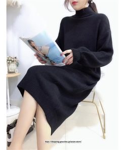 マキシ | ニットワンピース レディース 40代 秋冬 長袖ワンピース無地 ハイネック ニットワンピース ロング丈 スカート オシャレゆったりセーター ニットインナー